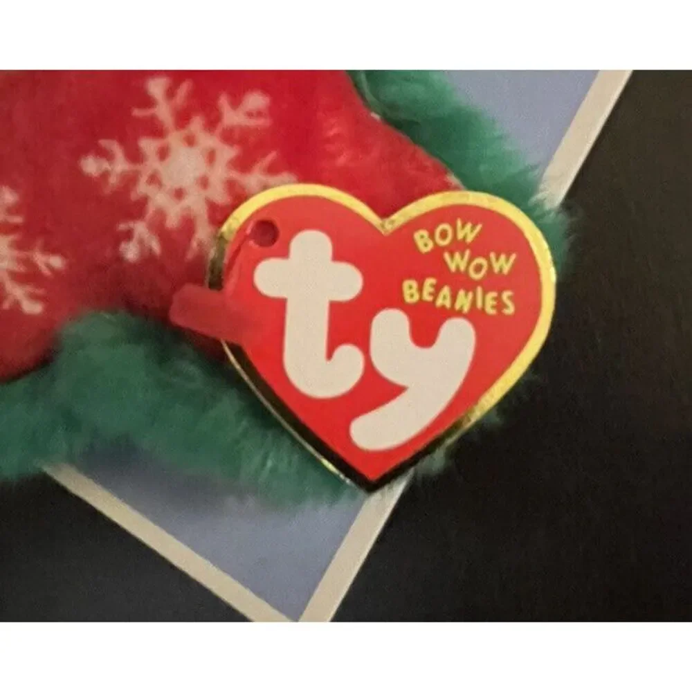 Ty Bow Wow‎ Beanies Snowflake Bone Plush Dog Toy Squeak Puppies Christmas 7 Inch
